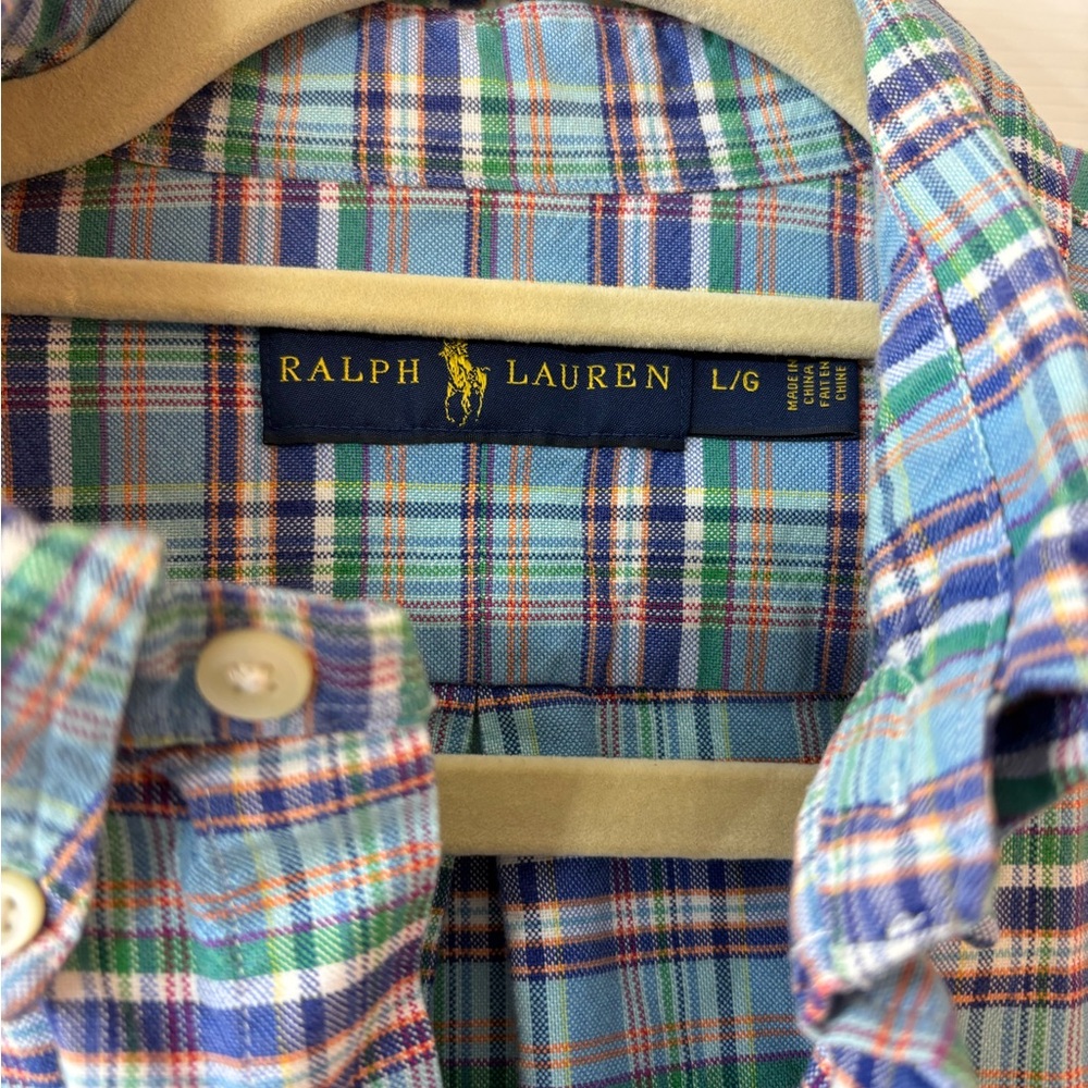 Ralph Lauren Men Large Button Up Long Sleeve Plaid Shirts Set 3 Pink Yellow Blue - Picture 7 of 13